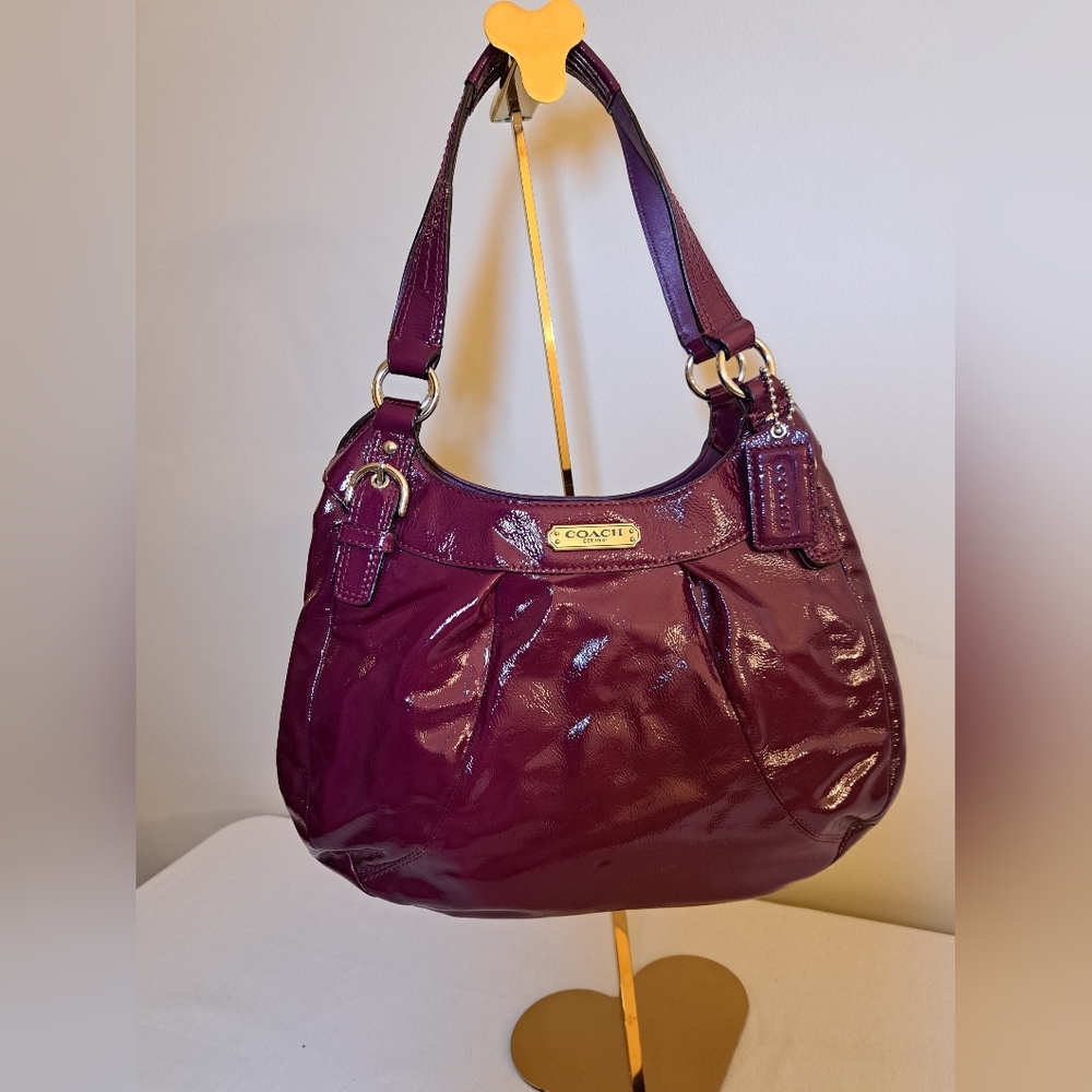 COACH SOHO Patent Leather Hobo In Plum W/Silver Hardware, Y2K - Picture 13 of 16